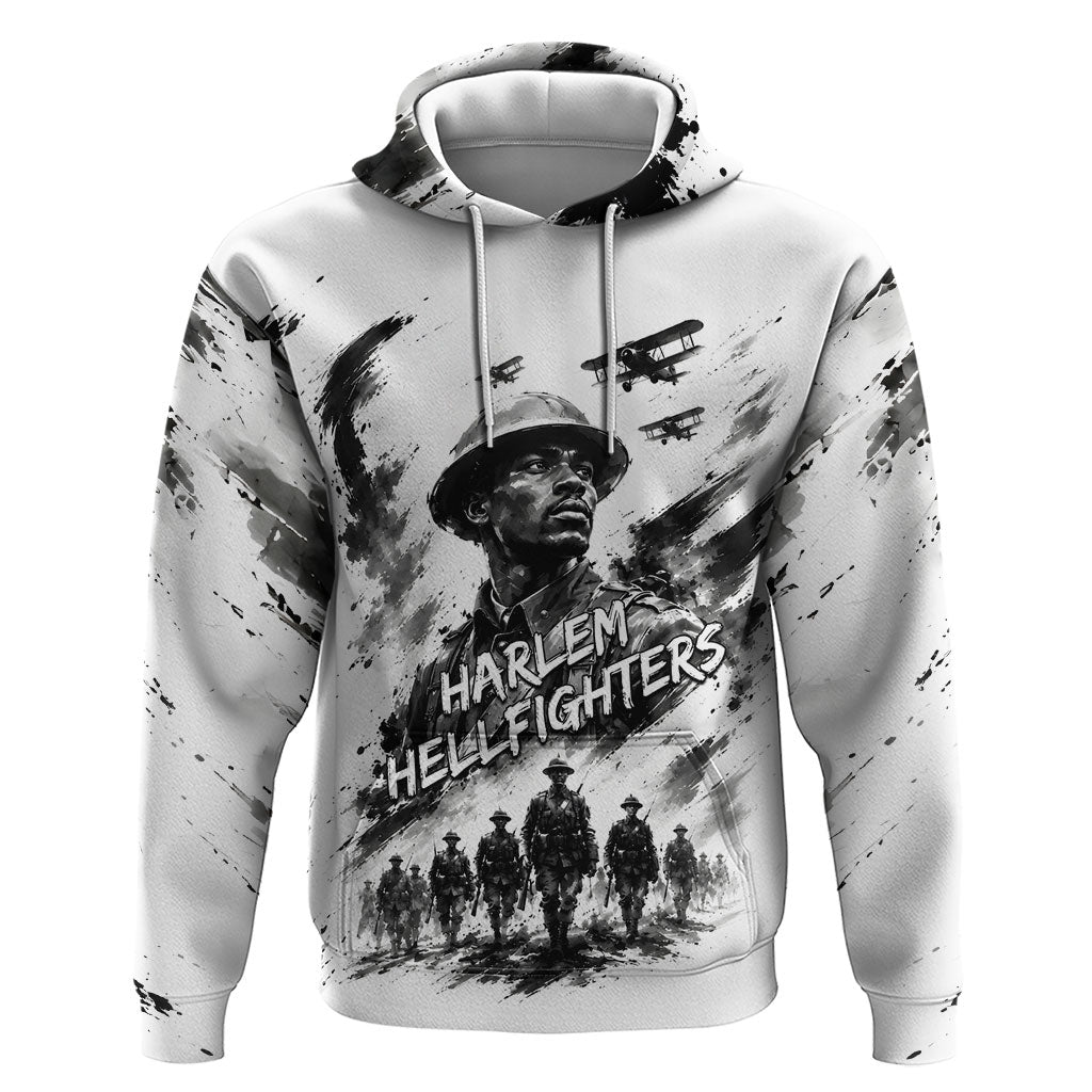 Personalized Harlem Hellfighters Zip Hoodie WWI African American Soldiers Monochrome Grunge Sketch Art