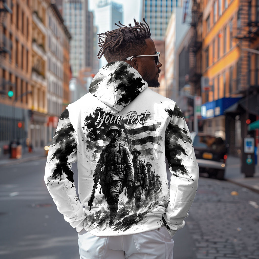 Personalized Harlem Hellfighters Zip Hoodie WWI African American Soldiers Monochrome Grunge Sketch Art