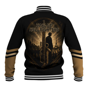 Harlem Hellfighters WWI Soldier Baseball Jacket Vintage Military Jazz Band Artwork