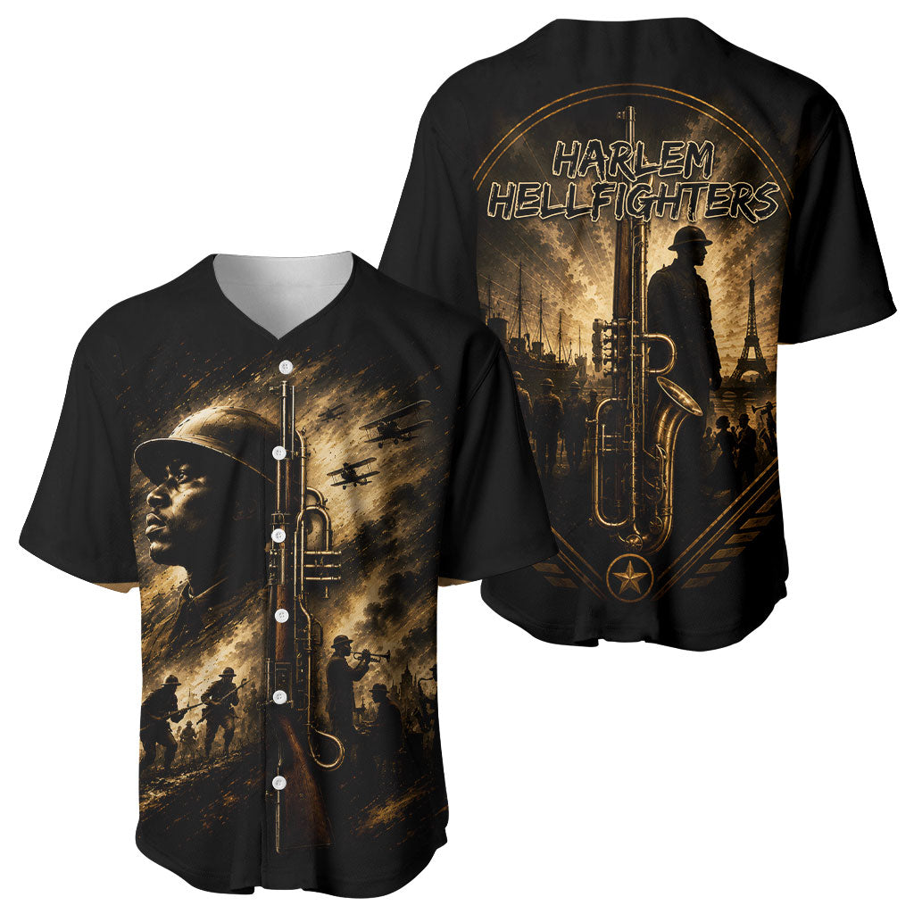 Harlem Hellfighters WWI Soldier Baseball Jersey Vintage Military Jazz Band Artwork