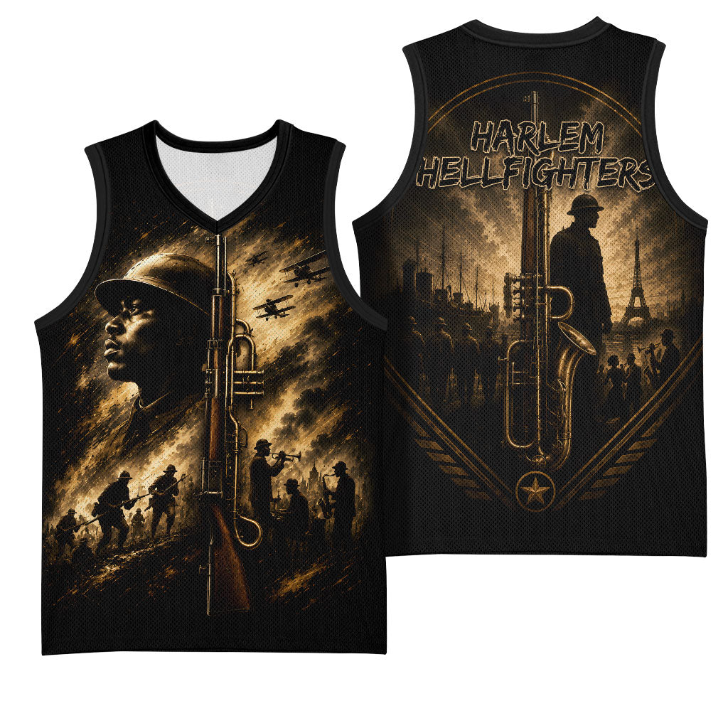 Harlem Hellfighters WWI Soldier Basketball Jersey Vintage Military Jazz Band Artwork