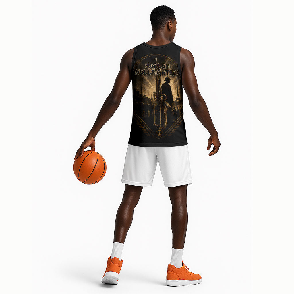 Harlem Hellfighters WWI Soldier Basketball Jersey Vintage Military Jazz Band Artwork