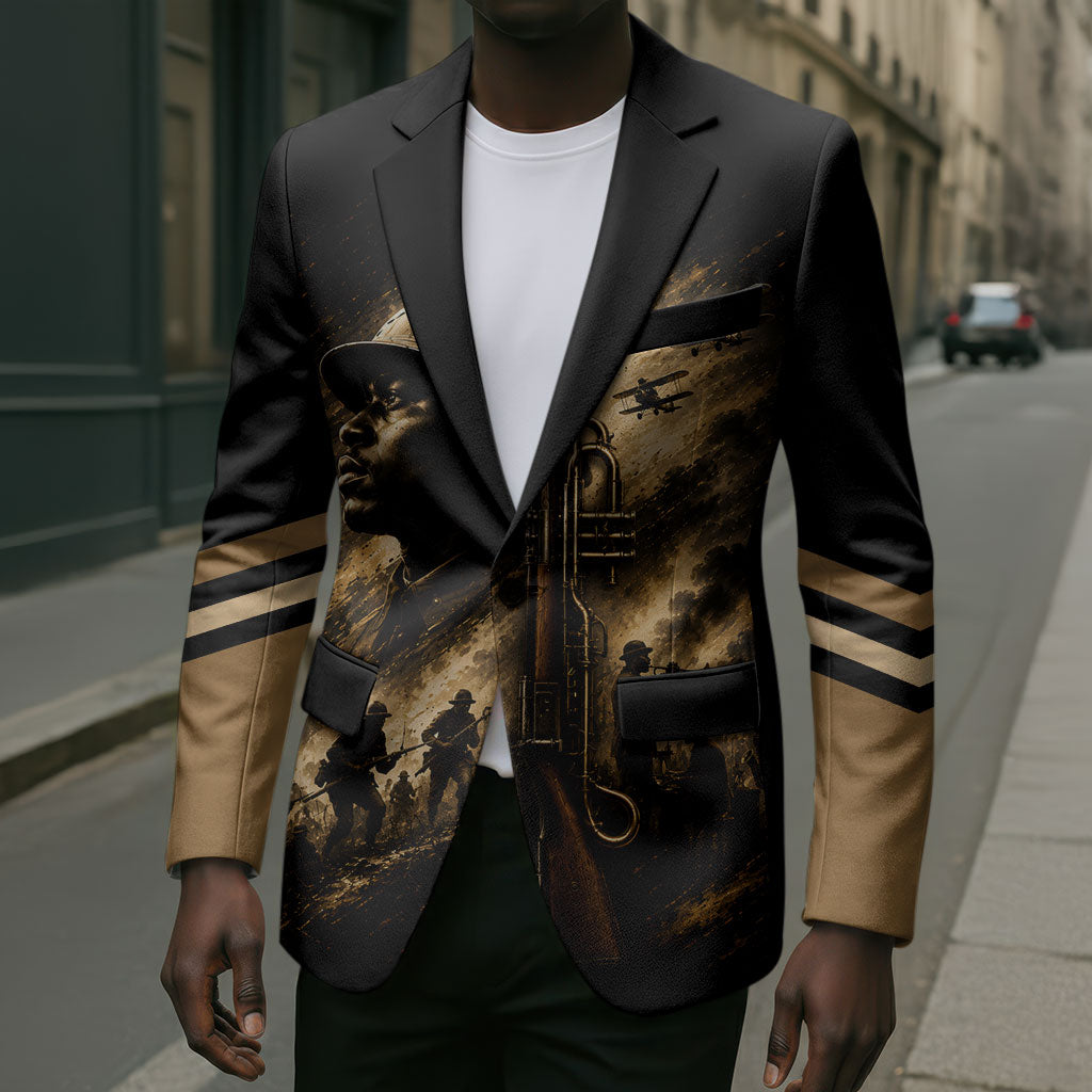 Harlem Hellfighters WWI Soldier Blazer Vintage Military Jazz Band Artwork