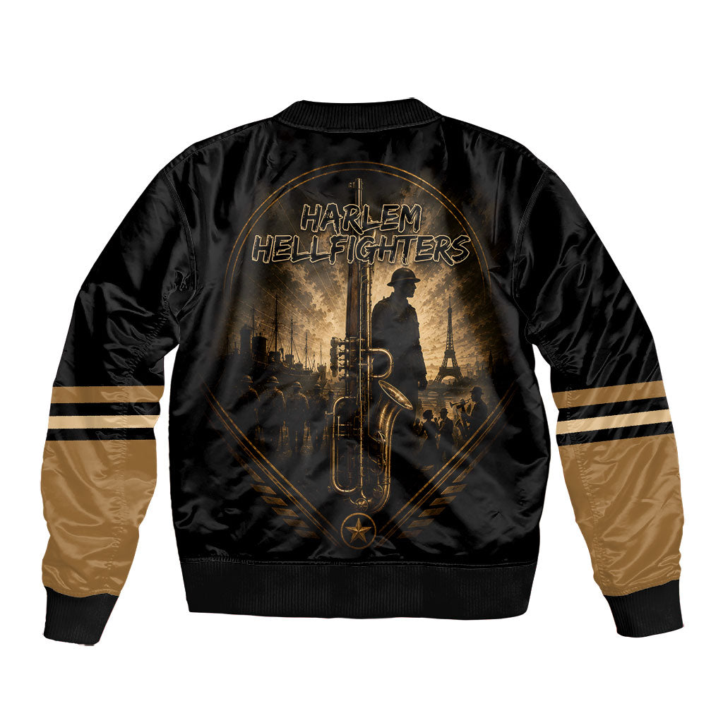 Harlem Hellfighters WWI Soldier Bomber Jacket Vintage Military Jazz Band Artwork