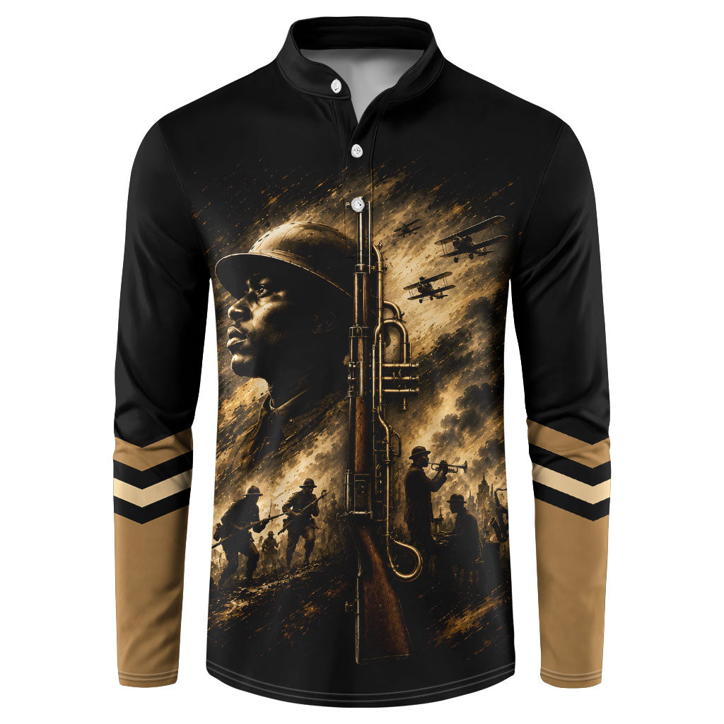 Harlem Hellfighters WWI Soldier Button Sweatshirt Vintage Military Jazz Band Artwork