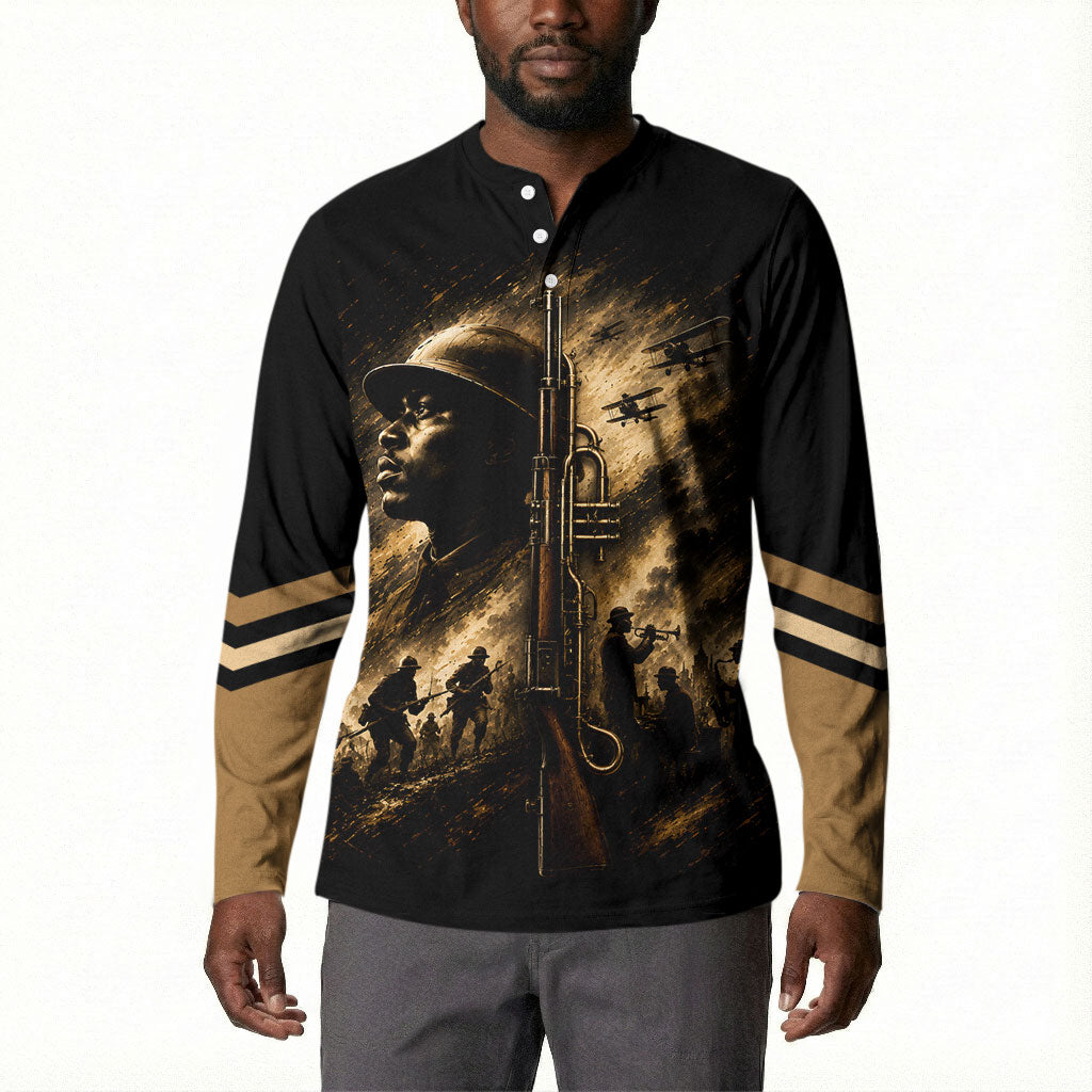Harlem Hellfighters WWI Soldier Button Sweatshirt Vintage Military Jazz Band Artwork