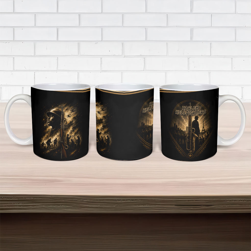 Harlem Hellfighters WWI Soldier Ceramic Mug Vintage Military Jazz Band Artwork