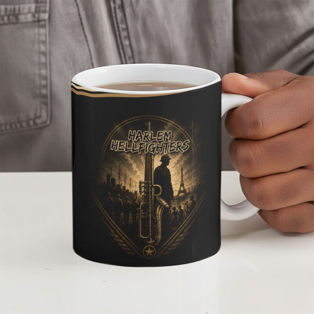 Harlem Hellfighters WWI Soldier Ceramic Mug Vintage Military Jazz Band Artwork