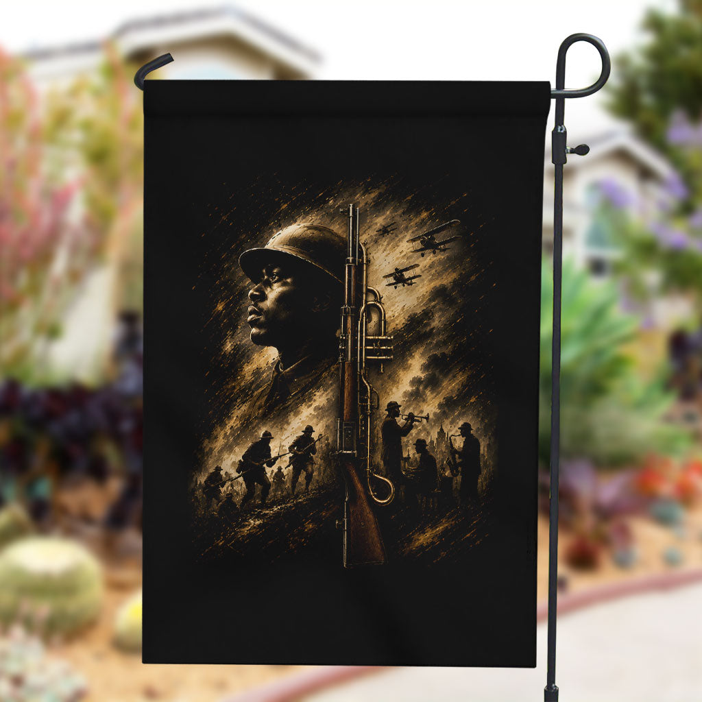 Harlem Hellfighters WWI Soldier Garden Flag Vintage Military Jazz Band Artwork