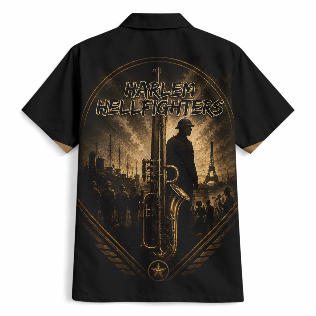 Harlem Hellfighters WWI Soldier Hawaiian Shirt Vintage Military Jazz Band Artwork