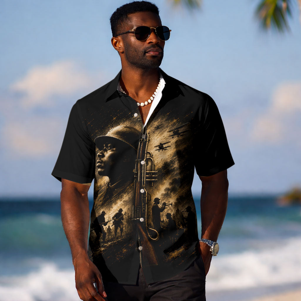 Harlem Hellfighters WWI Soldier Hawaiian Shirt Vintage Military Jazz Band Artwork