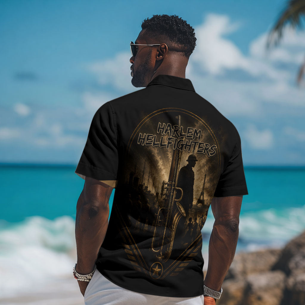 Harlem Hellfighters WWI Soldier Hawaiian Shirt Vintage Military Jazz Band Artwork