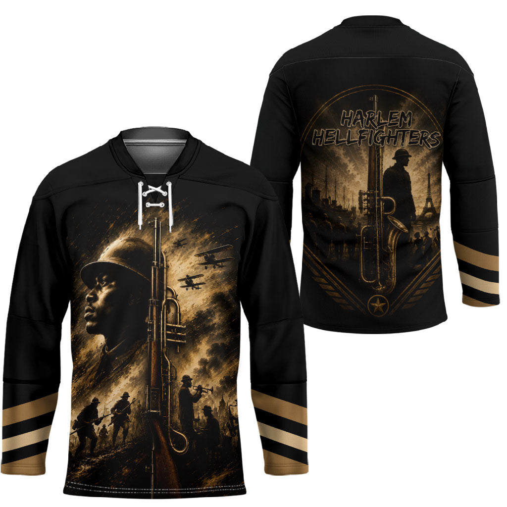 Harlem Hellfighters WWI Soldier Hockey Jersey Vintage Military Jazz Band Artwork