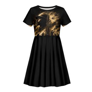 Harlem Hellfighters WWI Soldier Kid Short Sleeve Dress Vintage Military Jazz Band Artwork
