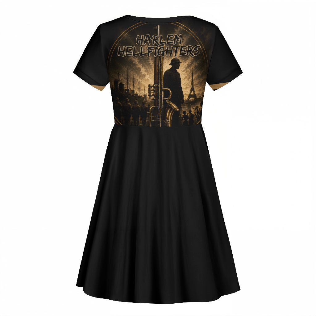 Harlem Hellfighters WWI Soldier Kid Short Sleeve Dress Vintage Military Jazz Band Artwork