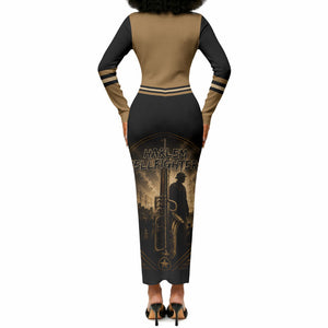 Harlem Hellfighters WWI Soldier Long Sleeve Bodycon Dress Vintage Military Jazz Band Artwork