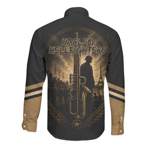 Harlem Hellfighters WWI Soldier Long Sleeve Button Shirt Vintage Military Jazz Band Artwork
