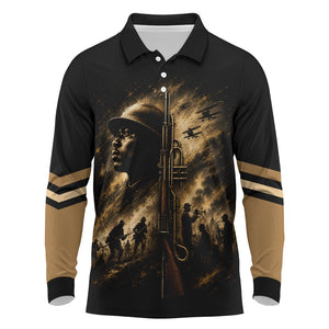 Harlem Hellfighters WWI Soldier Long Sleeve Polo Shirt Vintage Military Jazz Band Artwork