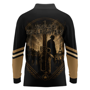 Harlem Hellfighters WWI Soldier Long Sleeve Polo Shirt Vintage Military Jazz Band Artwork