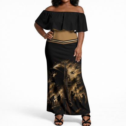 Harlem Hellfighters WWI Soldier Off Shoulder Maxi Dress Vintage Military Jazz Band Artwork