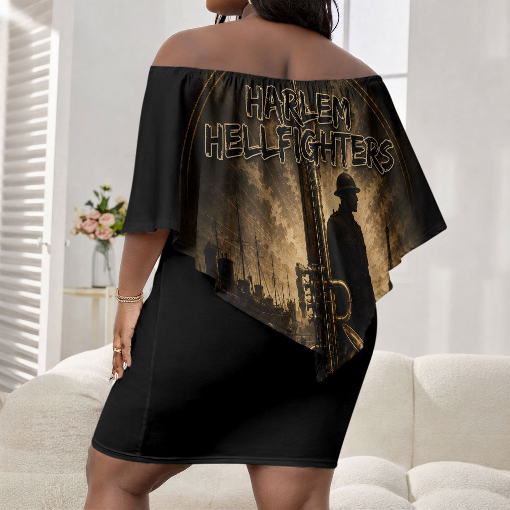 Harlem Hellfighters WWI Soldier Off Shoulder Short Dress Vintage Military Jazz Band Artwork