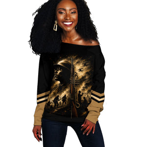 Harlem Hellfighters WWI Soldier Off Shoulder Sweater Vintage Military Jazz Band Artwork