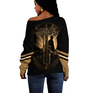 Harlem Hellfighters WWI Soldier Off Shoulder Sweater Vintage Military Jazz Band Artwork