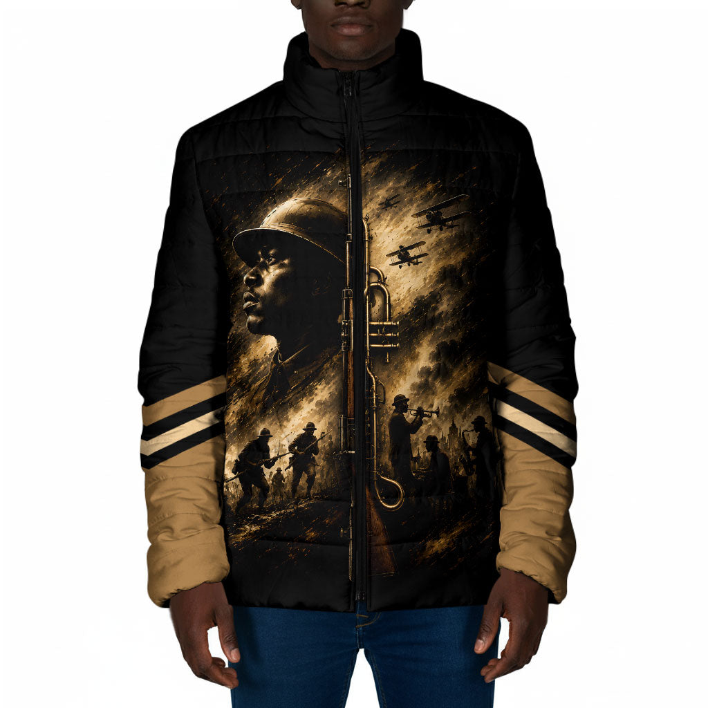 Harlem Hellfighters WWI Soldier Padded Jacket Vintage Military Jazz Band Artwork