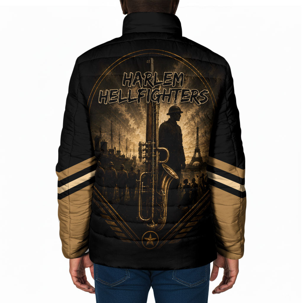 Harlem Hellfighters WWI Soldier Padded Jacket Vintage Military Jazz Band Artwork
