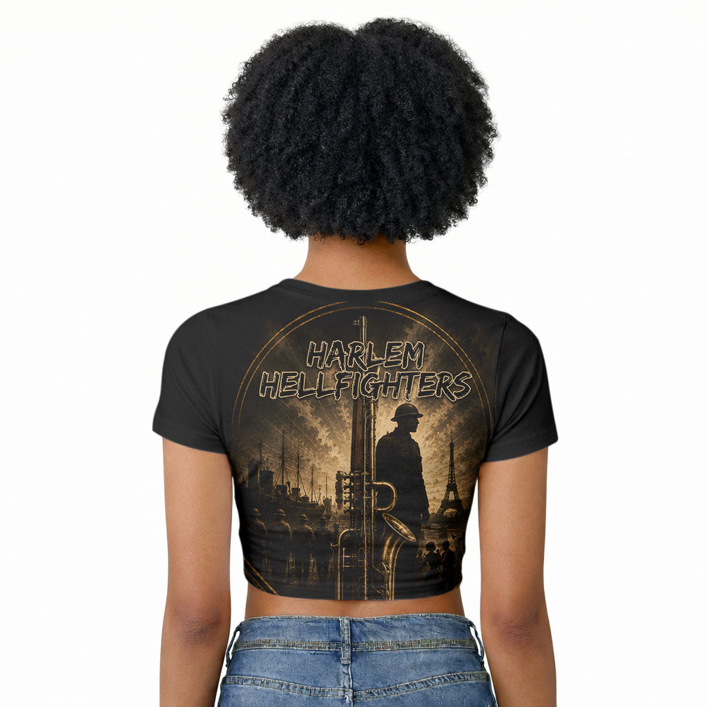 Harlem Hellfighters WWI Soldier Raglan Cropped T shirt Vintage Military Jazz Band Artwork