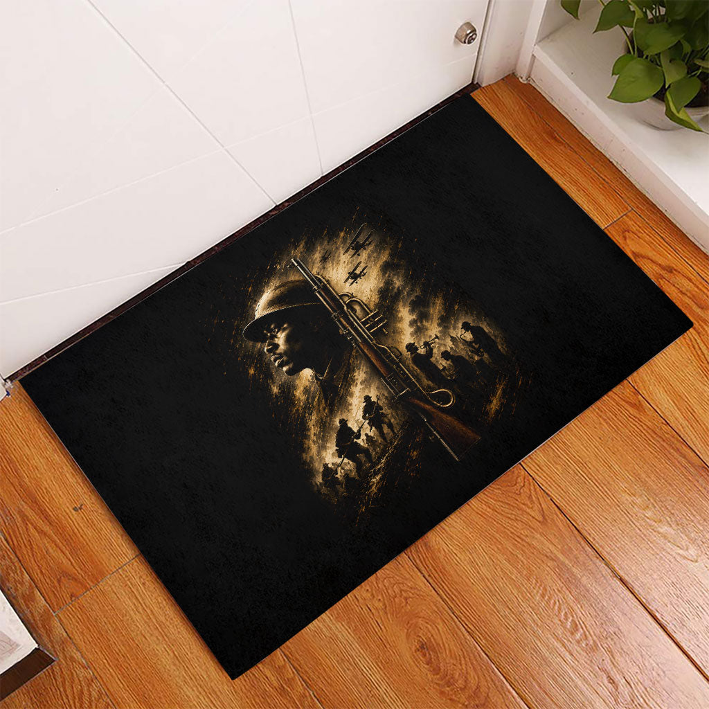 Harlem Hellfighters WWI Soldier Rubber Doormat Vintage Military Jazz Band Artwork