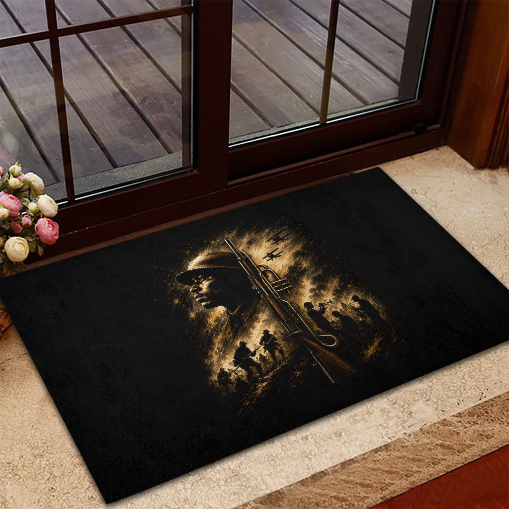 Harlem Hellfighters WWI Soldier Rubber Doormat Vintage Military Jazz Band Artwork