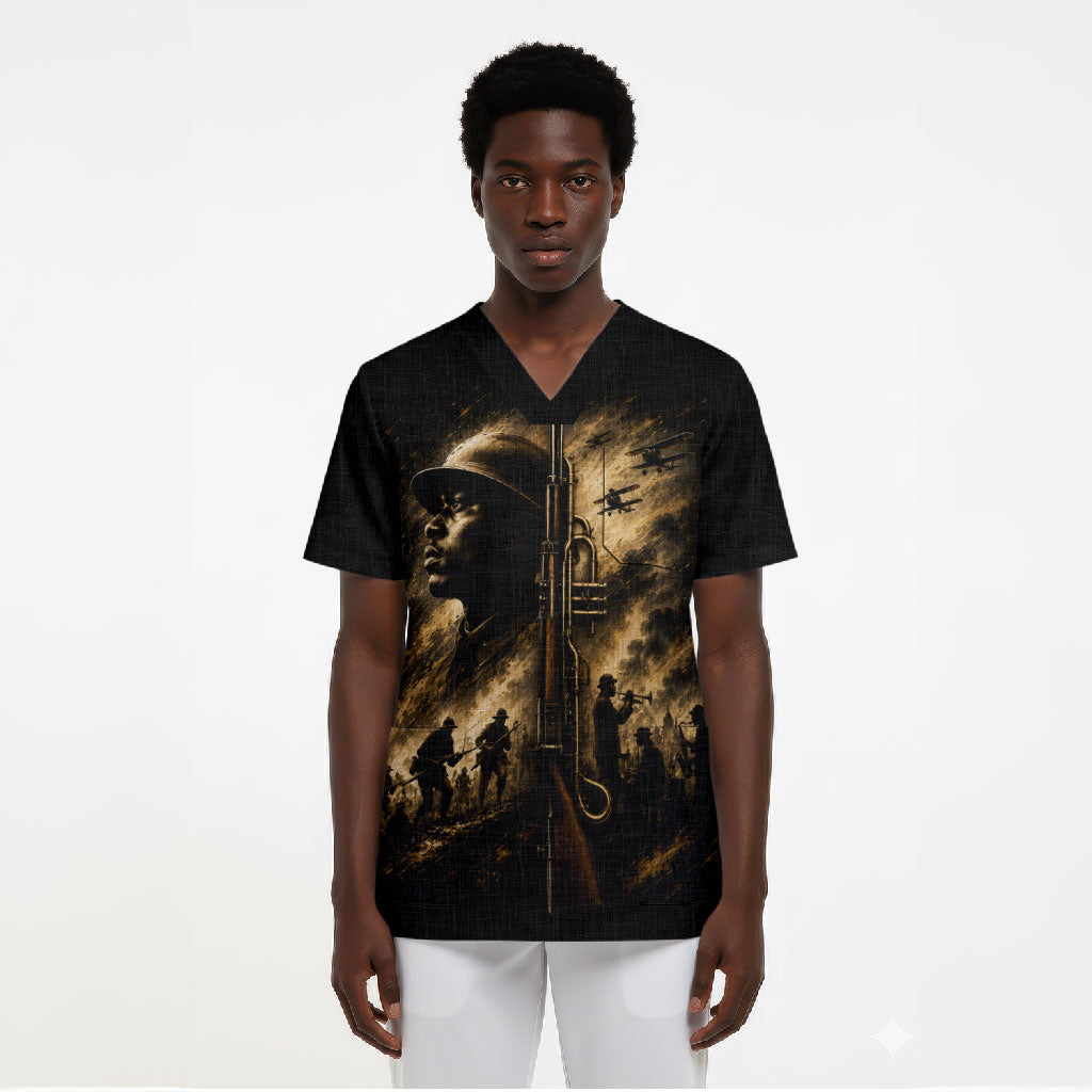 Harlem Hellfighters WWI Soldier Scrub Top Vintage Military Jazz Band Artwork