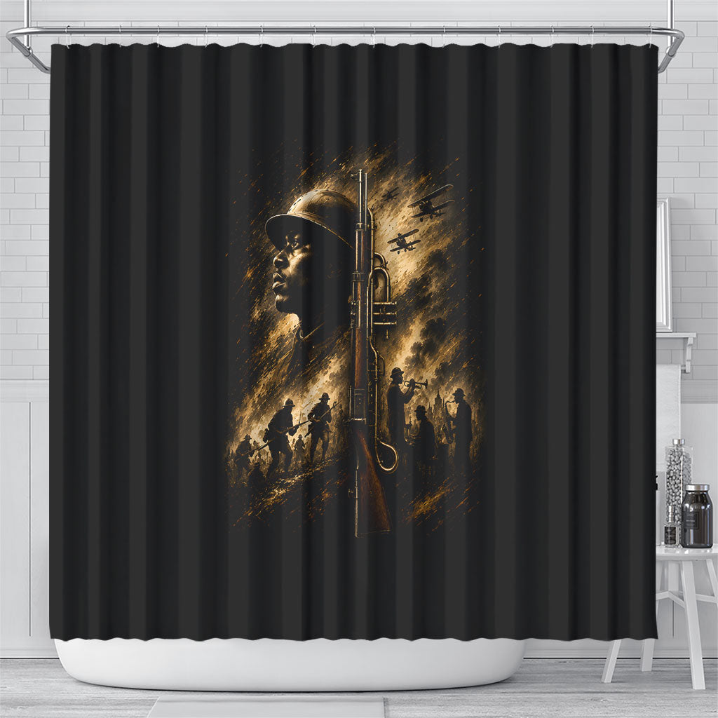 Harlem Hellfighters WWI Soldier Shower Curtain Vintage Military Jazz Band Artwork