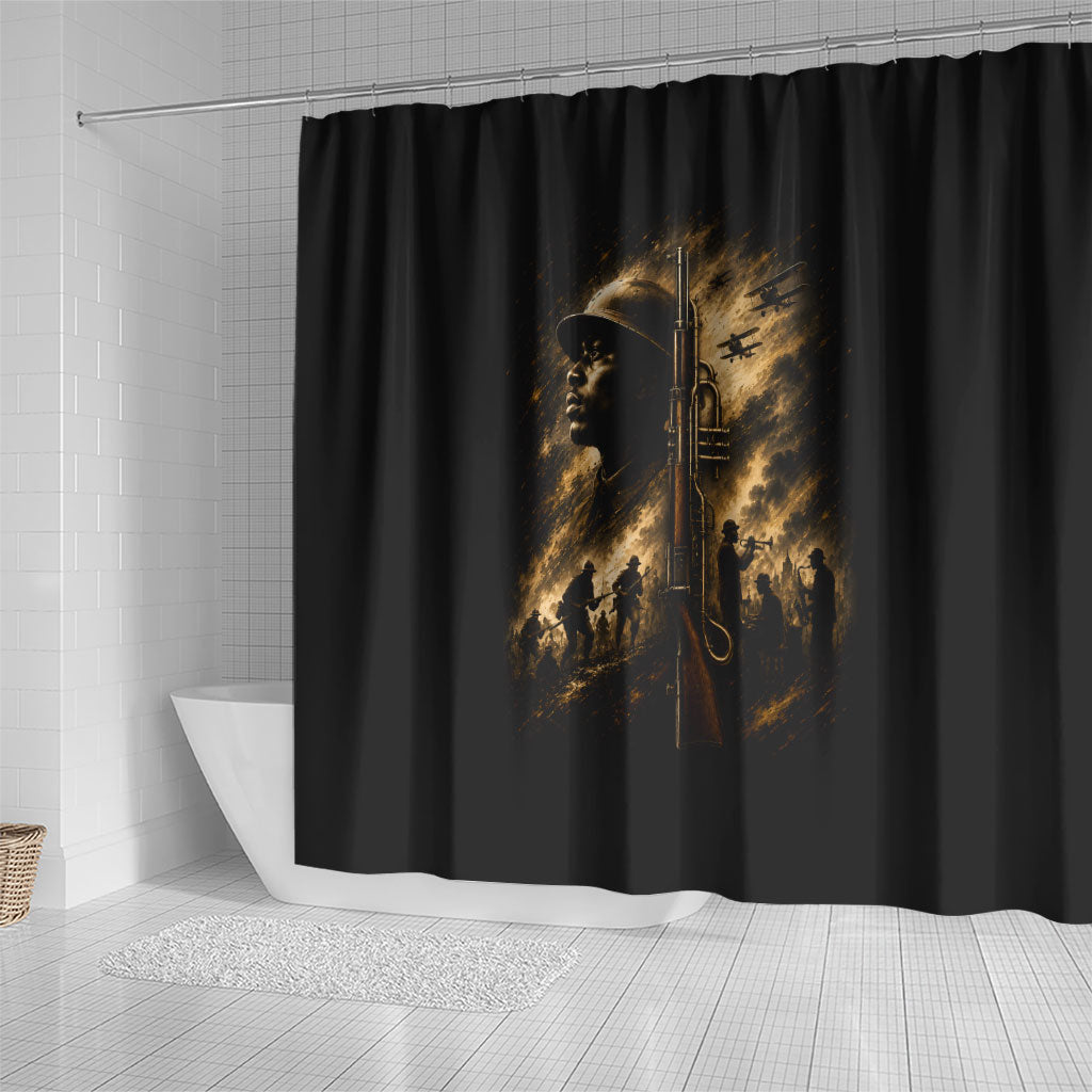 Harlem Hellfighters WWI Soldier Shower Curtain Vintage Military Jazz Band Artwork