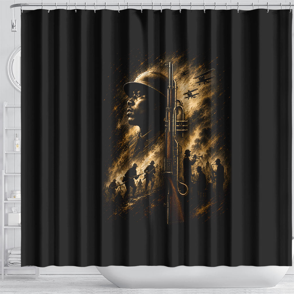 Harlem Hellfighters WWI Soldier Shower Curtain Vintage Military Jazz Band Artwork
