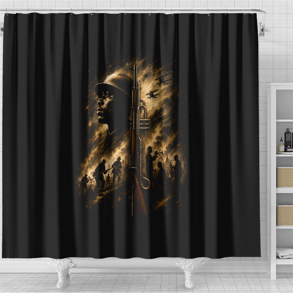 Harlem Hellfighters WWI Soldier Shower Curtain Vintage Military Jazz Band Artwork