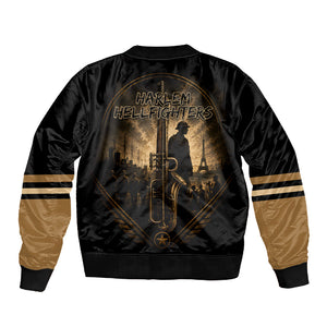 Harlem Hellfighters WWI Soldier Sleeve Zip Bomber Jacket Vintage Military Jazz Band Artwork
