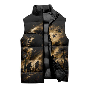 Harlem Hellfighters WWI Soldier Sleeveless Puffer Jacket Vintage Military Jazz Band Artwork