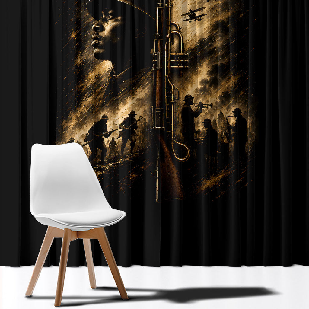 Harlem Hellfighters WWI Soldier Window Curtain Vintage Military Jazz Band Artwork