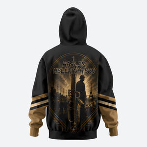 Harlem Hellfighters WWI Soldier Zip Hoodie Vintage Military Jazz Band Artwork