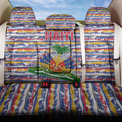 Haiti Christmas Back Car Seat Cover Blue Red Yellow Xmas Santa Sleigh and Coat of Arms - African Pride