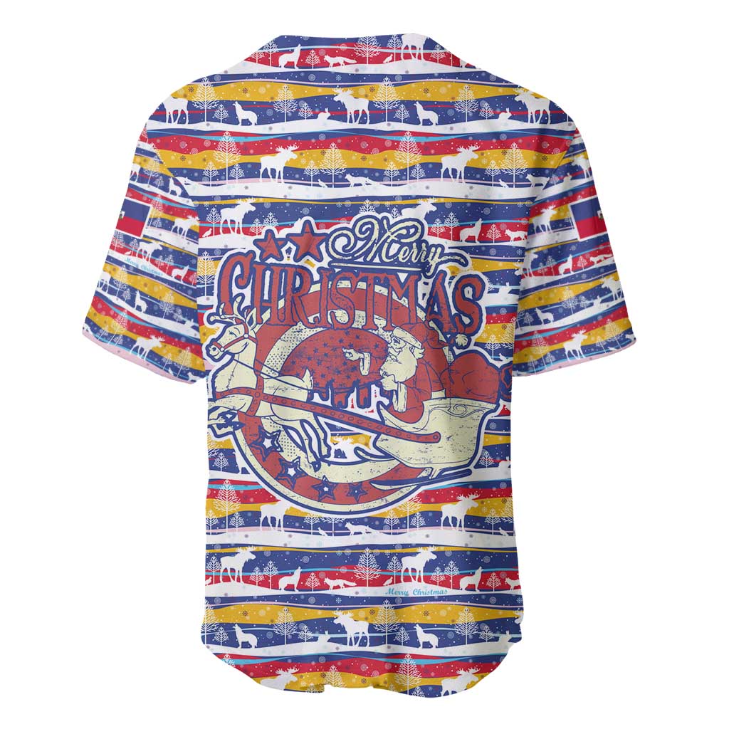 Haiti Christmas Baseball Jersey Blue Red Yellow Xmas Santa Sleigh and Coat of Arms - African Pride