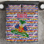 Haiti Christmas Bedding Set Blue Red Yellow Xmas Santa Sleigh and Coat of Arms - African Pride