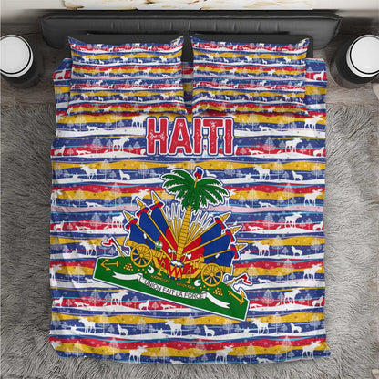 Haiti Christmas Bedding Set Blue Red Yellow Xmas Santa Sleigh and Coat of Arms - African Pride