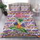 Haiti Christmas Bedding Set Blue Red Yellow Xmas Santa Sleigh and Coat of Arms - African Pride