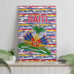 Haiti Christmas Canvas Wall Art Blue Red Yellow Xmas Santa Sleigh and Coat of Arms - African Pride