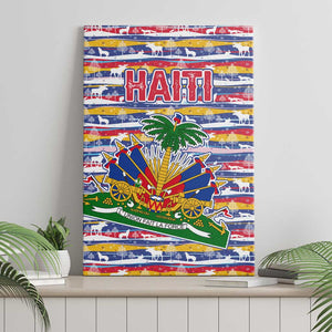 Haiti Christmas Canvas Wall Art Blue Red Yellow Xmas Santa Sleigh and Coat of Arms - African Pride