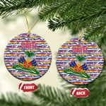 Haiti Christmas Ceramic Ornament Blue Red Yellow Xmas Santa Sleigh and Coat of Arms - African Pride