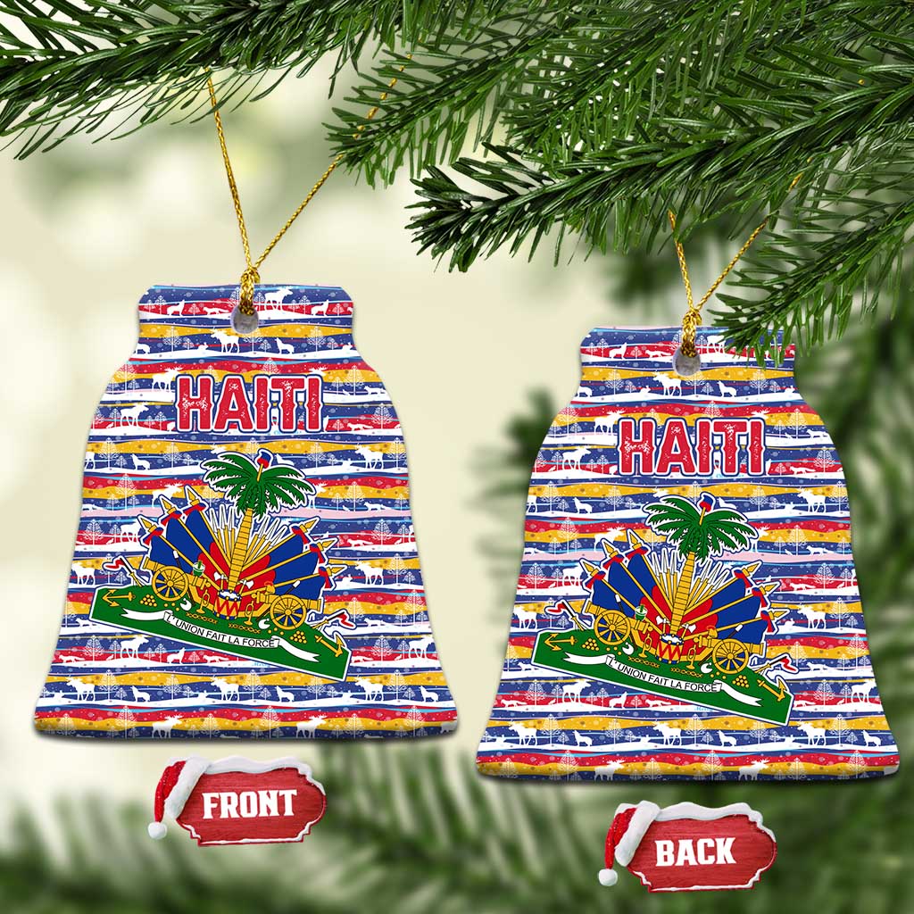 Haiti Christmas Ceramic Ornament Blue Red Yellow Xmas Santa Sleigh and Coat of Arms - African Pride